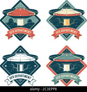 Badge Space avec soucoupe volante Illustration de Vecteur