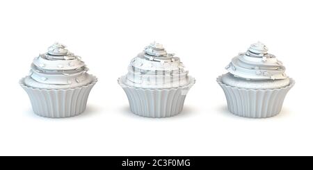 Trois gâteaux de muffin blanc 3D Banque D'Images