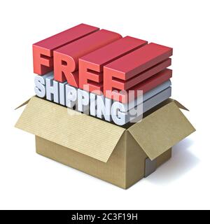 Livraison GRATUITE dans une boîte en carton 3D Banque D'Images