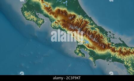 Puntarenas, province du Costa Rica. Relief coloré avec lacs et rivières. Forme entourée par rapport à sa zone de pays. Rendu 3D Banque D'Images