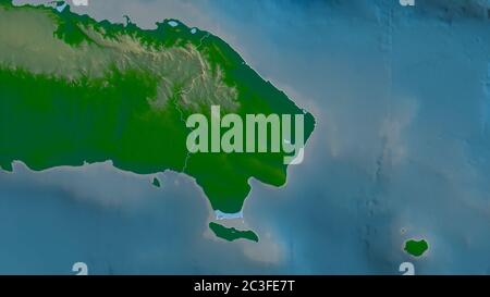 La Altagracia, province de la République dominicaine. Données de shader de couleur avec lacs et rivières. Forme entourée par rapport à sa zone de pays. Rendu 3D Banque D'Images