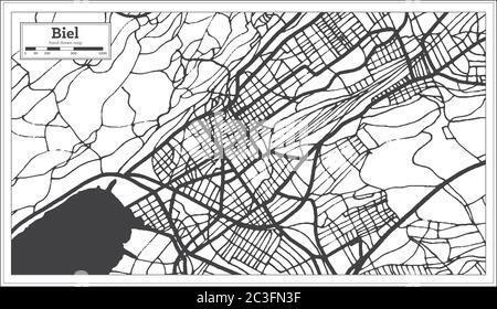 Biel Suisse carte de la ville en noir et blanc couleur rétro. Carte de contour. Illustration vectorielle. Illustration de Vecteur