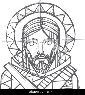 Hand drawn vector illustration ou dessin du visage de Jésus Christ Illustration de Vecteur