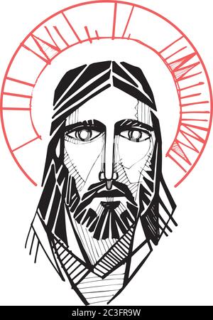 Illustration vectorielle dessinée à la main ou dessin artistique du visage de Jésus-Christ Illustration de Vecteur