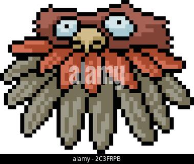 dessin animé isolé de la tête d'oiseau pixel art vectoriel Illustration de Vecteur