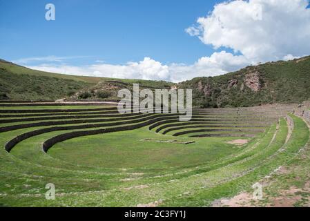 Terrasses concentriques période Inca Moray Urubamba vallée Pérou Banque D'Images