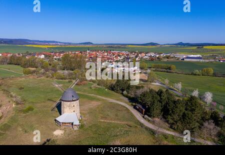 Vue aérienne moulin à vent Warnstedt Moulin à diable Warnstedt Thale Banque D'Images