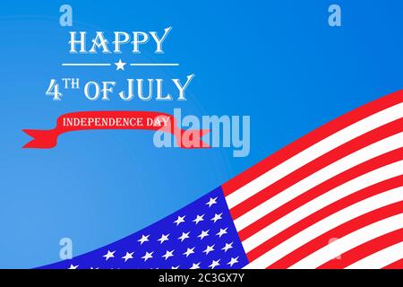 Illustration avec le texte Happy 4 juillet Independence Day, sur fond bleu, avec le drapeau des États-Unis Banque D'Images
