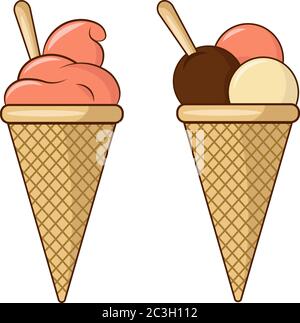 Glace dans des tasses à gaufres. Illustration vectorielle sur le thème de l'alimentation. Illustration de Vecteur