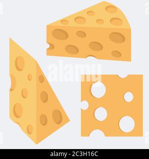 Fromage. Illustration vectorielle de la nourriture, morceaux de fromage. Ensemble de trois éléments, pièces, objets. Illustration de Vecteur