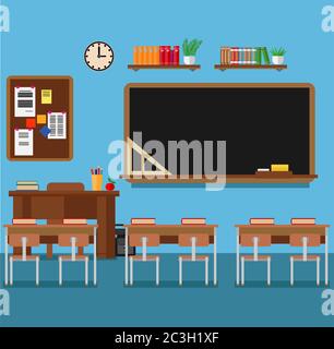 Classe de l'école avec tableau noir et d'un bureau. Pour l'apprentissage en classe, l'ensemble d'illustration vectorielle. Illustration de Vecteur