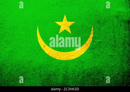 Drapeau national de la République islamique de Mauritanie. Fond Grunge Banque D'Images