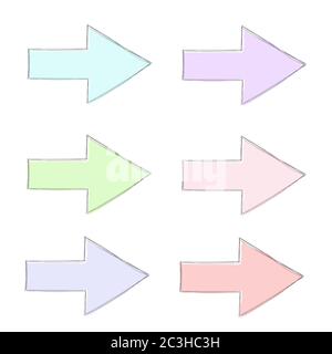 Flèche dessinée à la main. Gribouillages simples colorés Illustration de Vecteur