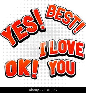 Messages texte en style pop art comique. Signes rouges Illustration de Vecteur