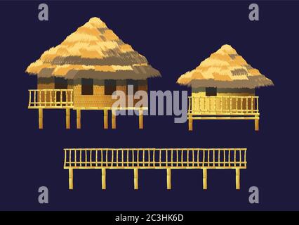 Un ensemble de bungalows et de bâtiments en bambou Illustration de Vecteur