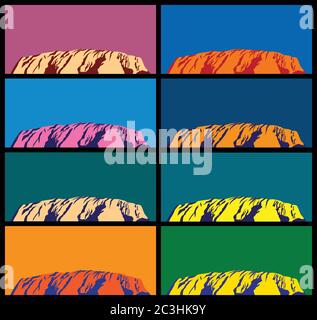 Attractions australiennes. Ayers Rock dans différentes couleurs style pop art Illustration de Vecteur