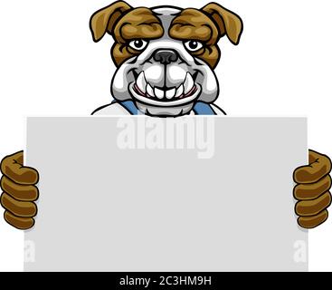 Affiche de retenue Handy Handy Mascot Handy de Bulldog Cartoon Illustration de Vecteur