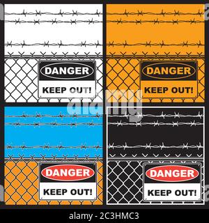 Illustration vectorielle stylisée du signe de danger sur le fil d'acier Rabitz Illustration de Vecteur