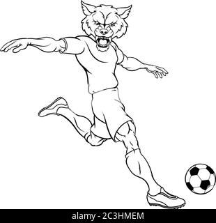 Joueur de football soccer loup Sports Animal Mascot Illustration de Vecteur