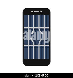 Smartphone et téléphone à racine Jailbreak et Jailbreaked - appareil électronique avec écran. Barres de prison cassées sur l'écran Banque D'Images