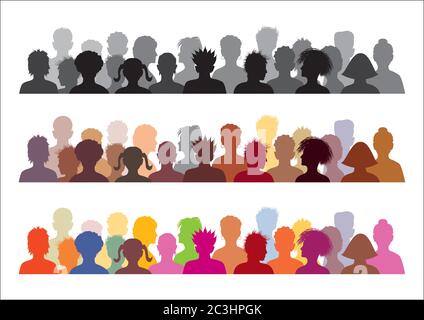 Ensemble d'illustrations pour le public. Foule. Silhouettes de gens. Avatars de personnes. Illustration vectorielle Illustration de Vecteur