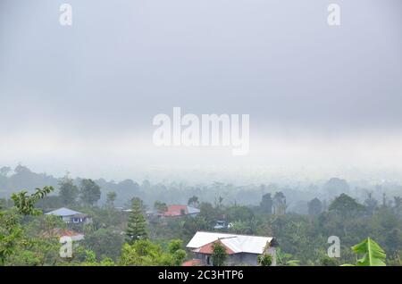 Matin brumeux et brumeux au village d'Ubud, Bali. Banque D'Images