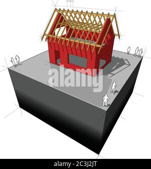 Construction de maison individuelle simple avec construction de cadre de toit en bois Illustration de Vecteur