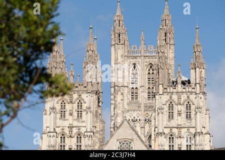 Gros plan sur la cathédrale de Canterbury de Bell Harry Tower, Canterbury, Kent. Banque D'Images