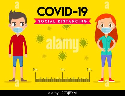 Distanciation sociale, garder la distance dans la société publique de personnes pour protéger contre COVID-19. Épidémie de coronavirus. Illustration de Vecteur