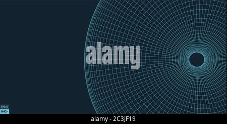 Arrière-plan tore de vecteur filaire. Concept Wormhole. Grille de perspective de l'entonnoir. Illustration vectorielle. Illustration de Vecteur