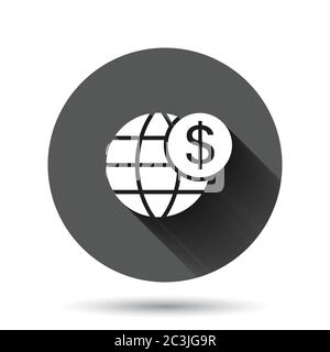 Icône d'entreprise internationale dans un style plat. Illustration du vecteur de transaction monétaire sur fond noir rond avec effet d'ombre long. ci de sécurité pour billets de banque Illustration de Vecteur