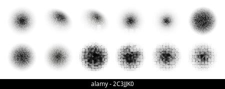 12 demi-ton cercle GRAND ensemble. PopArt grange. Vecteur de cercle demi-ton arrondi abstrait. Dessin artistique de points de cercle demi-ton sur blanc Illustration de Vecteur