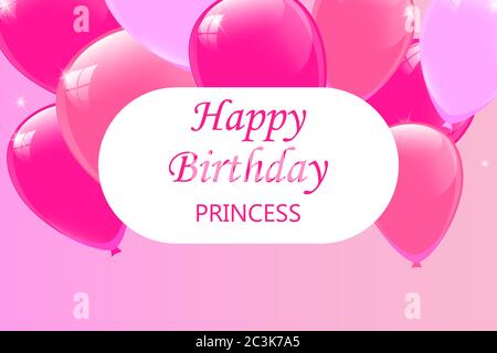 Affiche d'anniversaire pour fille avec ballons roses brillants. Groupe de ballons, message d'anniversaire pour l'événement. Joyeux anniversaire de naissance coloré Banque D'Images