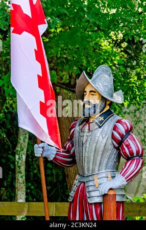 Une statue de Ponce de Leon se trouve à l’entrée du parc archéologique de la Fontaine de jeunesse de Ponce de Leon, le 6 septembre 2019, à St. Augustine, en Floride. Banque D'Images