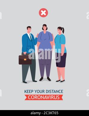 distanciation sociale faite de la mauvaise manière, les gens ne gardant pas la distance sécuritaire, prévention coronavirus covid 19 Illustration de Vecteur