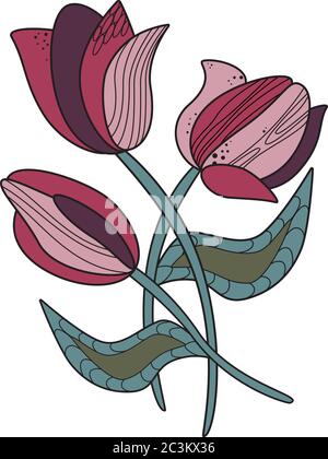 Tulipes dessinées à la main, motif fleuri abstrait Illustration de Vecteur
