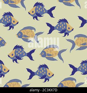 Motif sans couture de poissons de dessin animé d'aquarium d'eau douce. Illustration vectorielle dans le style d'esquisse. Concept de conception. Illustration de Vecteur