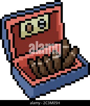 dessin animé isolé de boîte à cigares vector pixel art Illustration de Vecteur