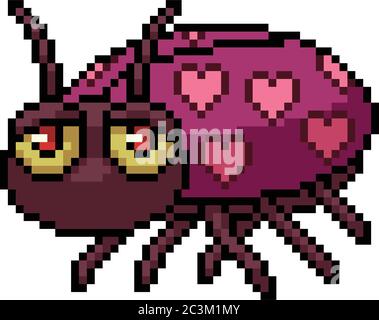 dessin animé isolé de coccinelle à motif vectoriel pixel art coeur Illustration de Vecteur