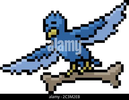 dessin animé isolé de vecteur pixel art oiseau mouche Illustration de Vecteur