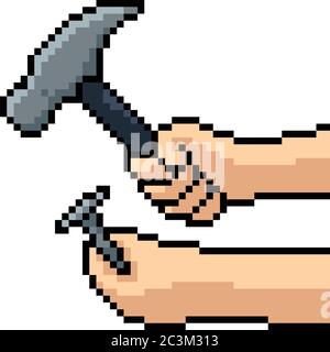 dessin animé isolé à clou de l'art vectoriel pixel hammer Illustration de Vecteur