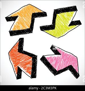 Flèches colorées dessinées à la main, illustration vectorielle d'esquisse Illustration de Vecteur