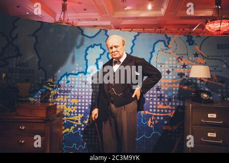 Londres, Royaume-Uni - 24 août 2017 : Sir Winston Leonard Spencer-Churchill ( Winston Churchill ) dans le musée de cire de Madame Tussauds à Londres Banque D'Images