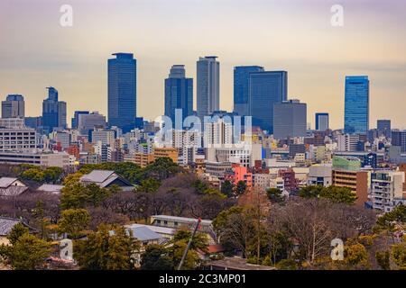 Nagoya / Japon - 10 février 2018 : vue sur le centre-ville de Nagoya, Japon, depuis le château de Nagoya Banque D'Images