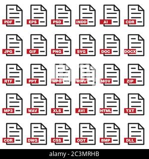 vecteur d'icône d'extension de fichier défini en rouge Illustration de Vecteur