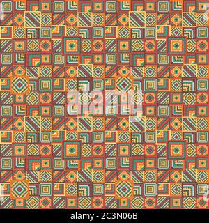 Motif de patch de style tribal boho. Vecteur transparent. Imprimé traditionnel pour le textile. Texture fond rouge orange Illustration de Vecteur