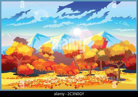 Illustration vectorielle stylisée sur le thème d'une belle forêt d'automne. Sans couture horizontale si nécessaire Illustration de Vecteur