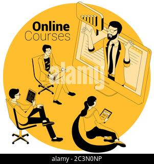 cours en ligne, éducation, concept de formation Illustration de Vecteur