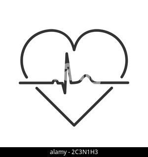 Cœur avec contour de pouls sur fond blanc. Icône de ligne ECG ou EKG de battement de cœur. Rythme sinusal normal. Symbole de fréquence cardiaque. Électrocardiogramme avec forme de coeur Illustration de Vecteur