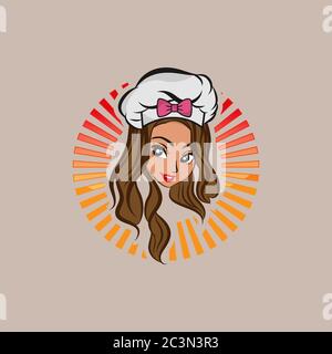 Femme chef mascotte personnage logo vecteur, beau logo de chef. Personnage fille.EPS 10 Illustration de Vecteur